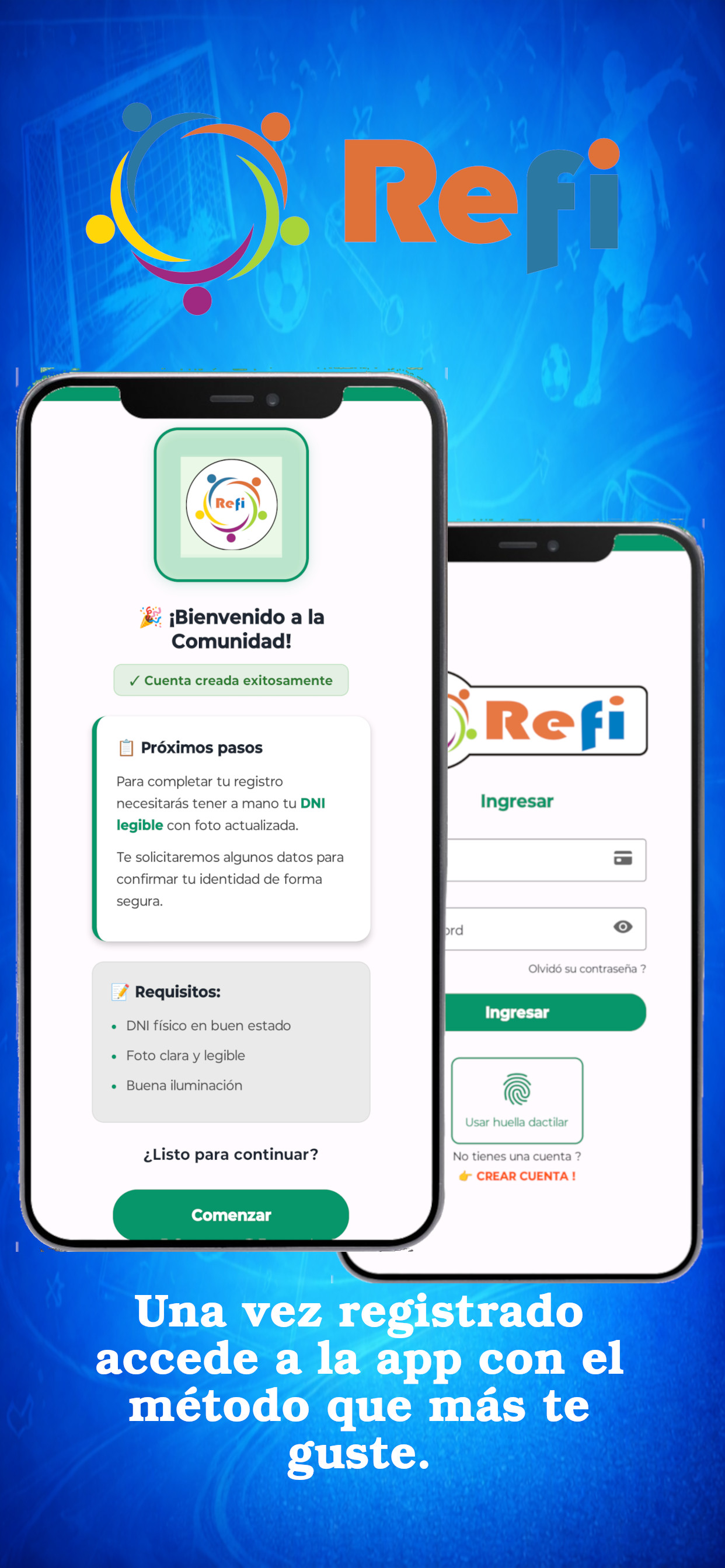 Pantalla de registro Refi